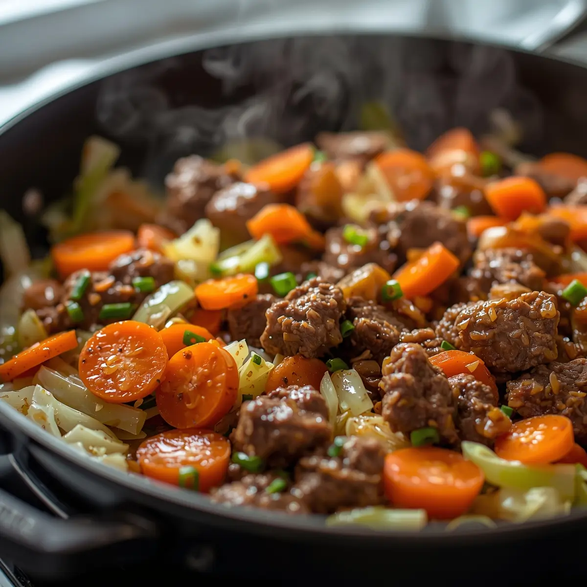 Cooking instructions for cabbage and beef skillet