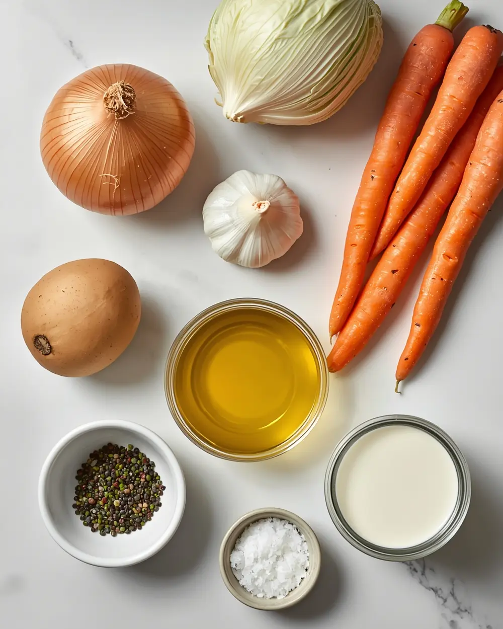 Ingredients for cabbage and potato soup