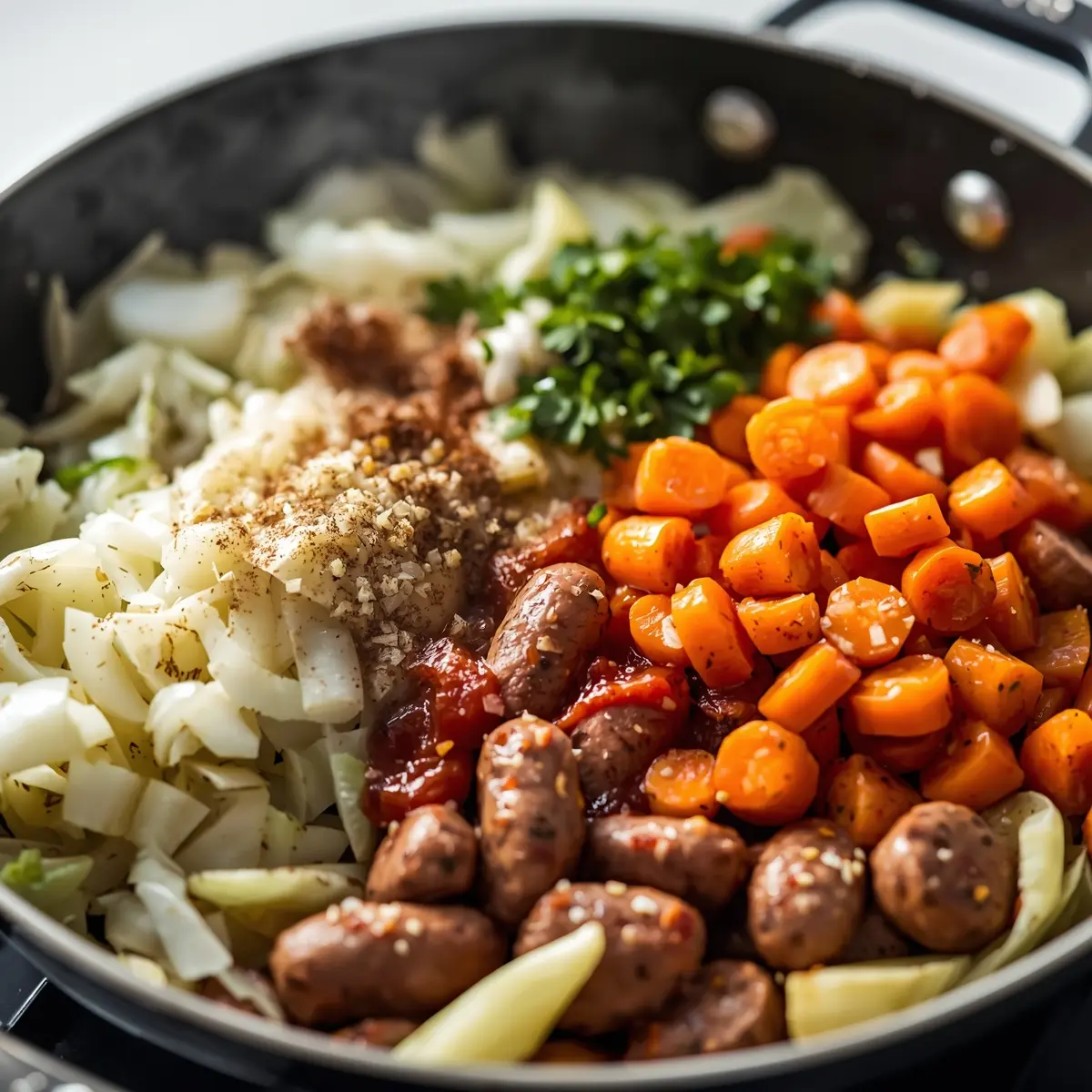 Cooking instructions for cabbage and sausage