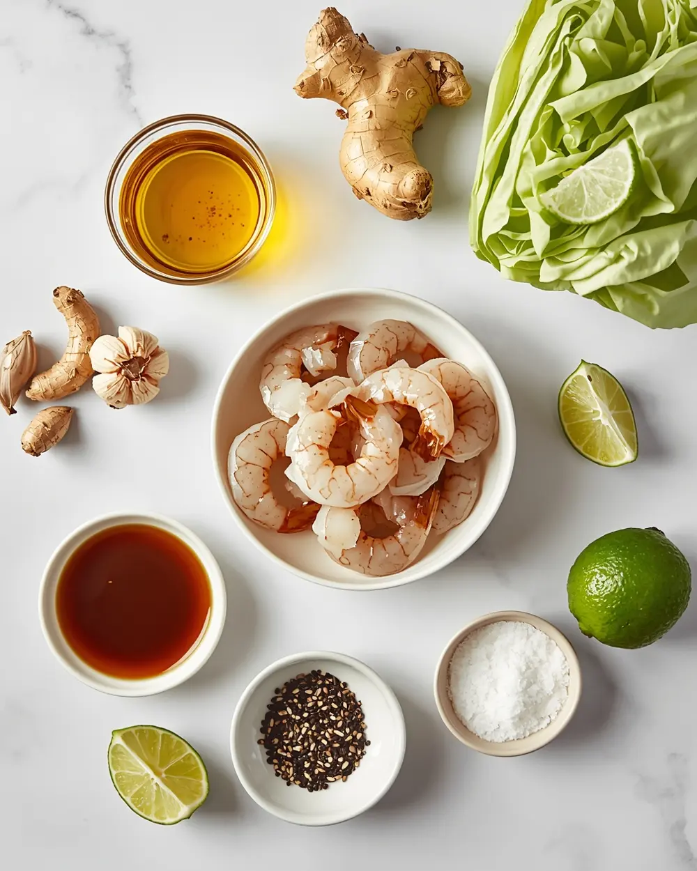 Ingredients for cabbage and shrimp stir fry