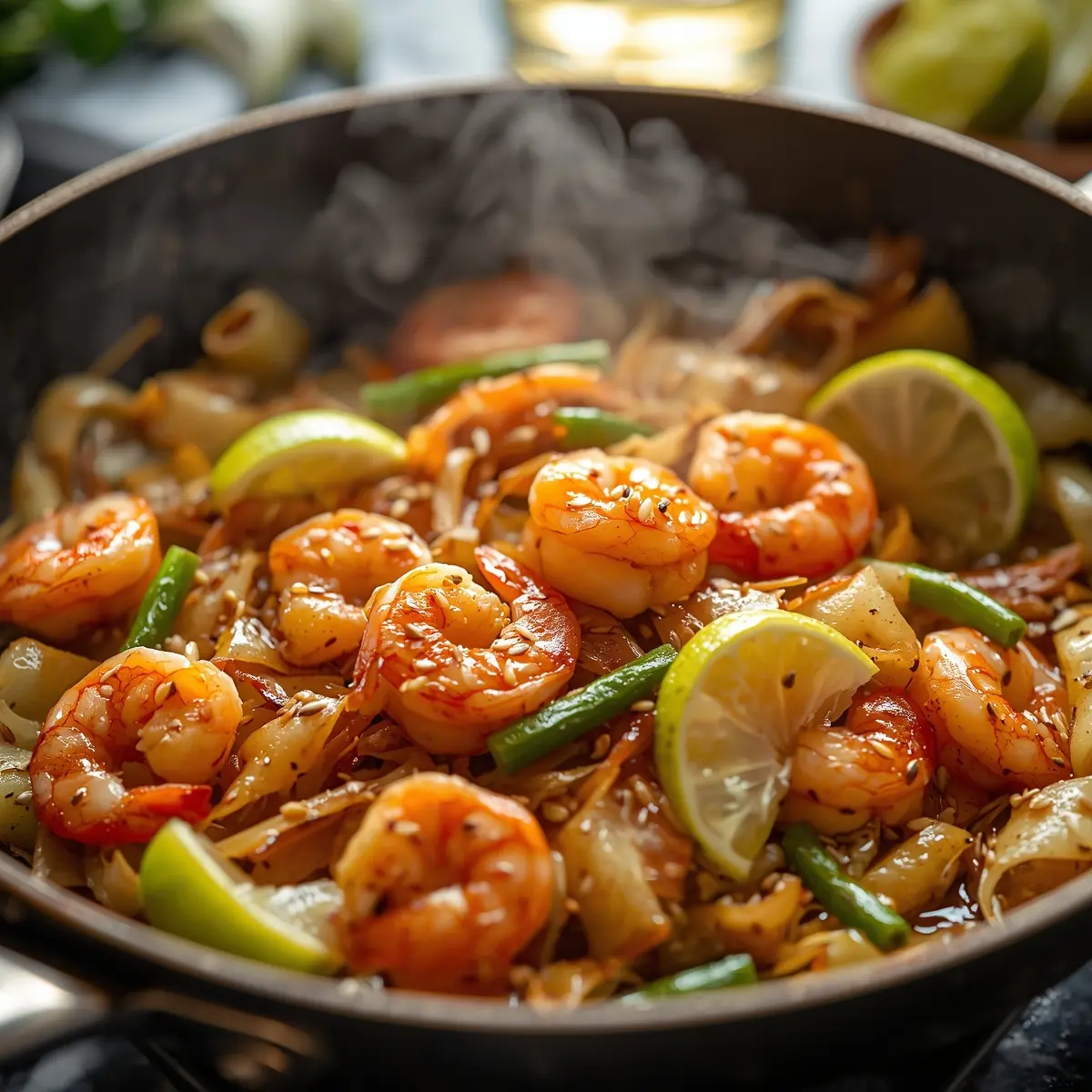 Cooking instructions for cabbage and shrimp stir fry