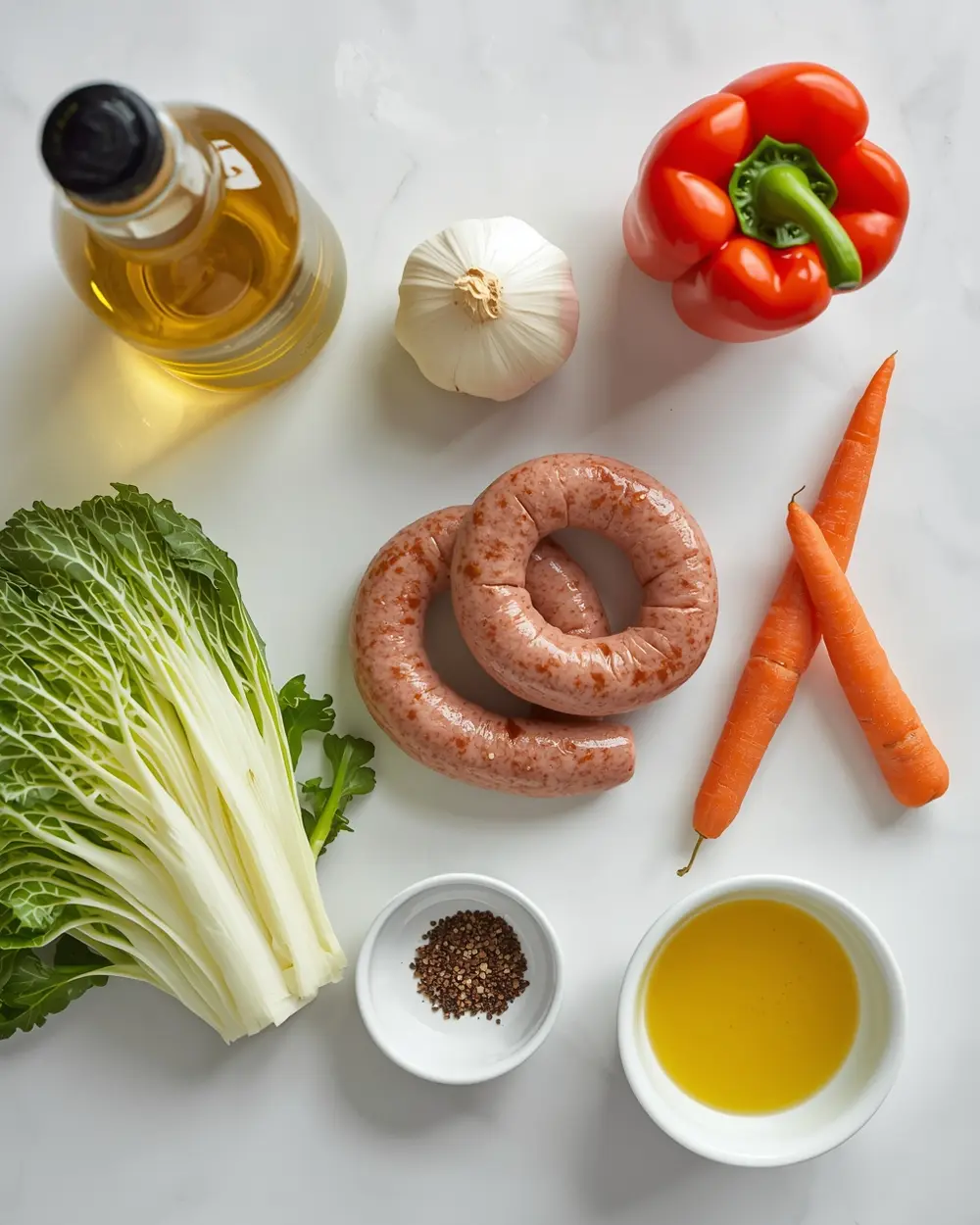 Ingredients for cabbage and turkey sausage