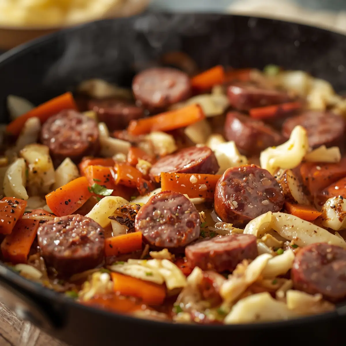 Cooking instructions for cabbage and turkey sausage