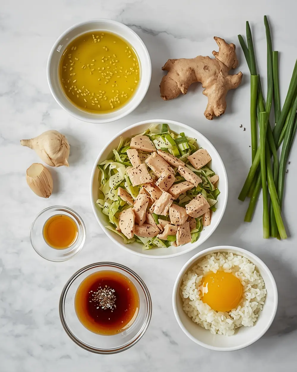 Ingredients for cabbage egg roll bowl