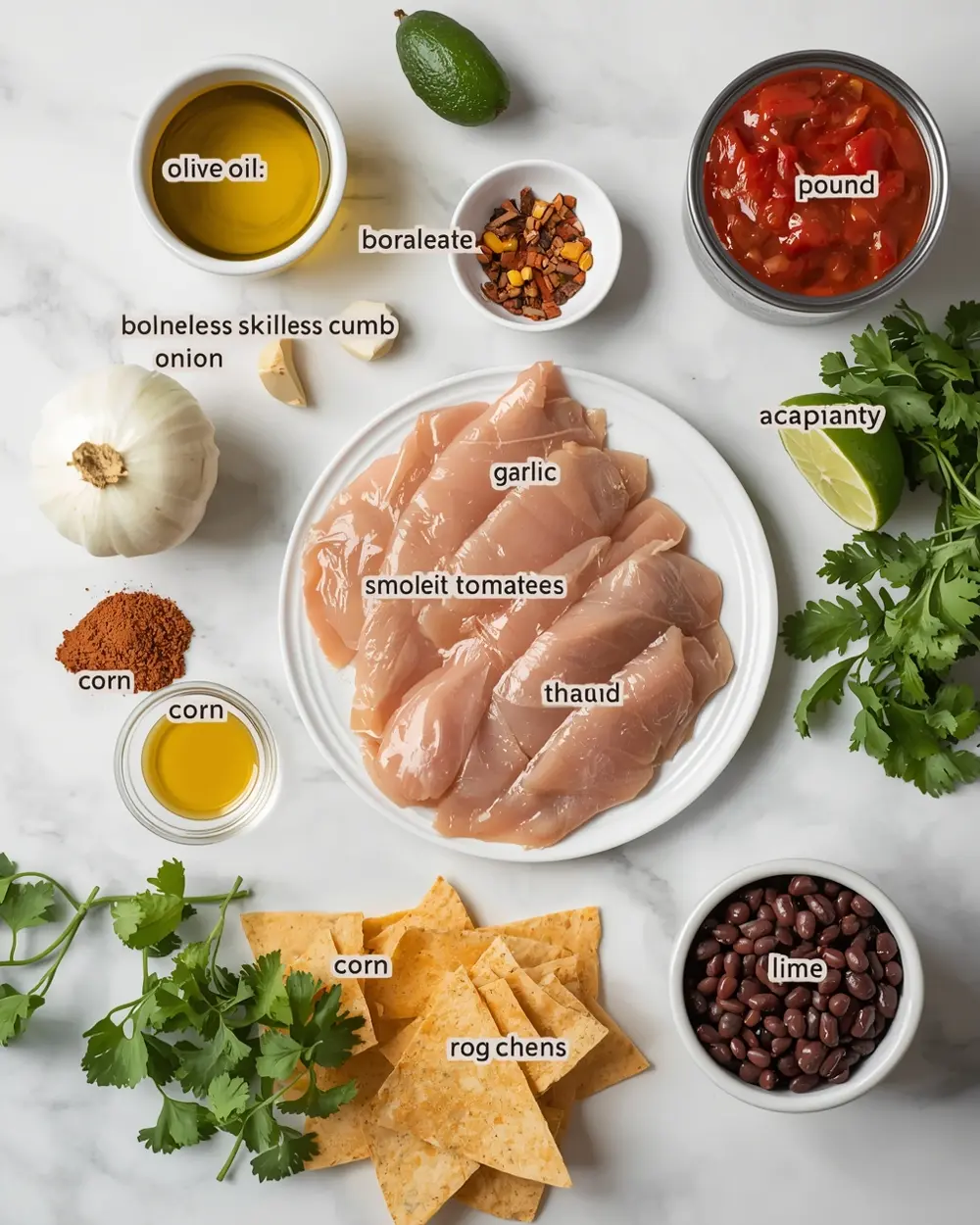 Ingredients for chicken tortilla soup