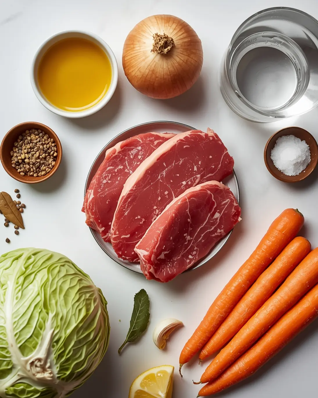 Ingredients for corned beef and cabbage crock pot