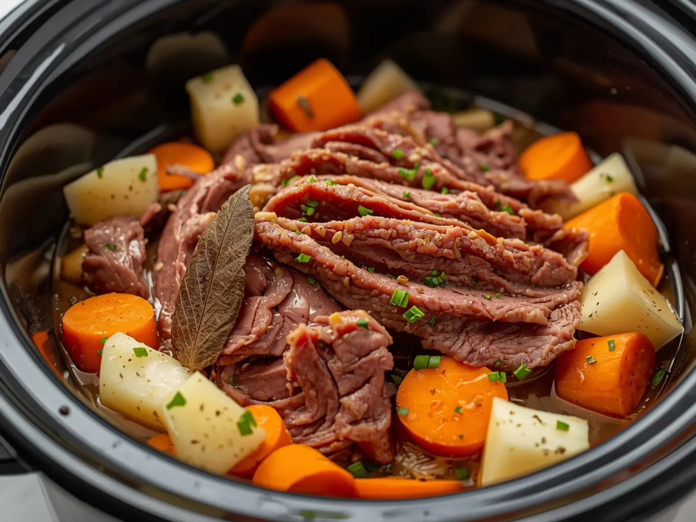corned beef and cabbage crock pot ready to serve