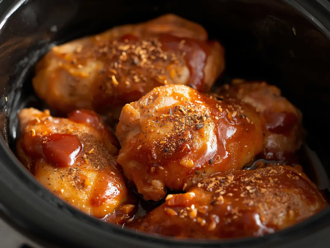 crockpot BBQ chicken ready to serve