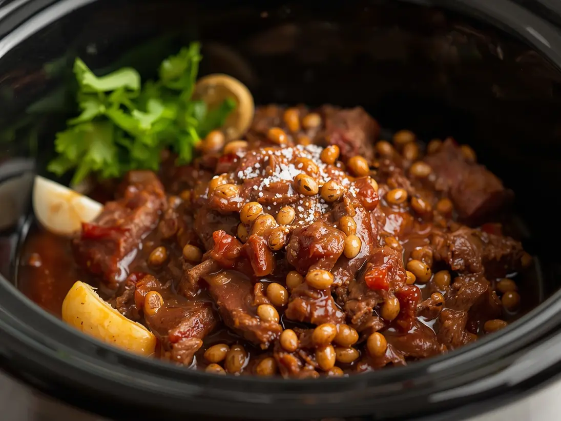 crockpot pulled beef ready to serve