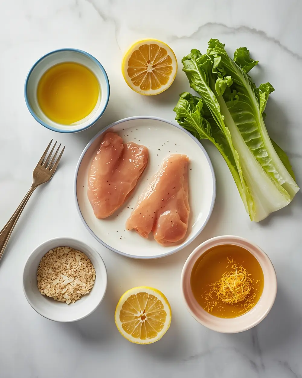 Ingredients for grilled chicken caesar salad