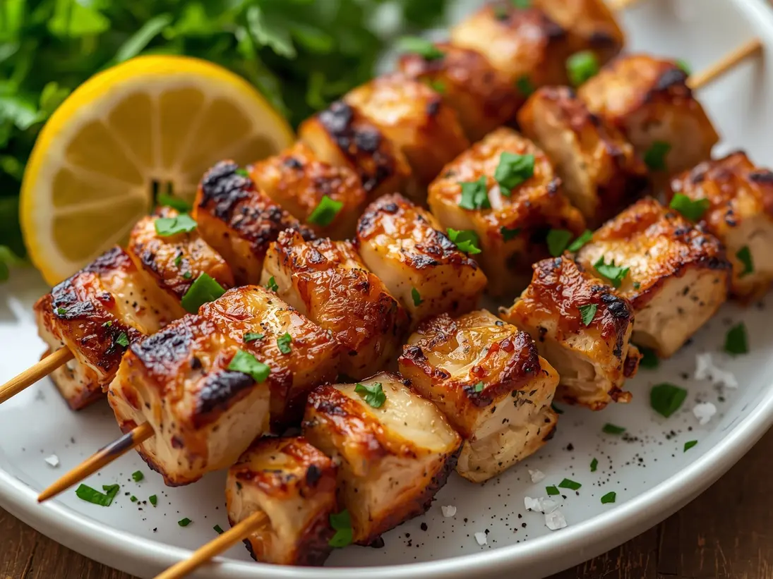 grilled chicken skewers ready to serve