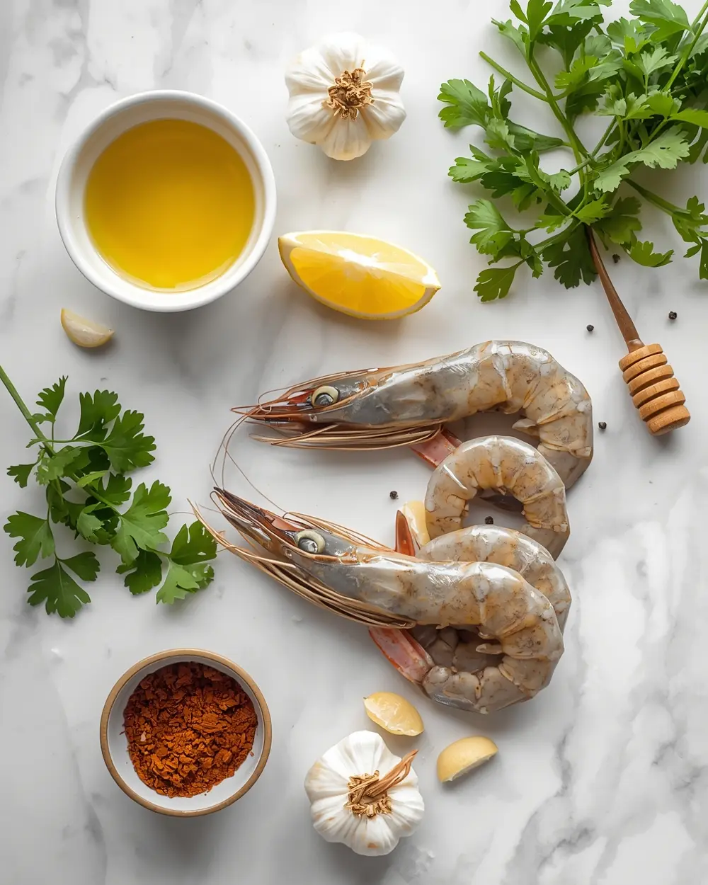 Ingredients for grilled shrimp skewers