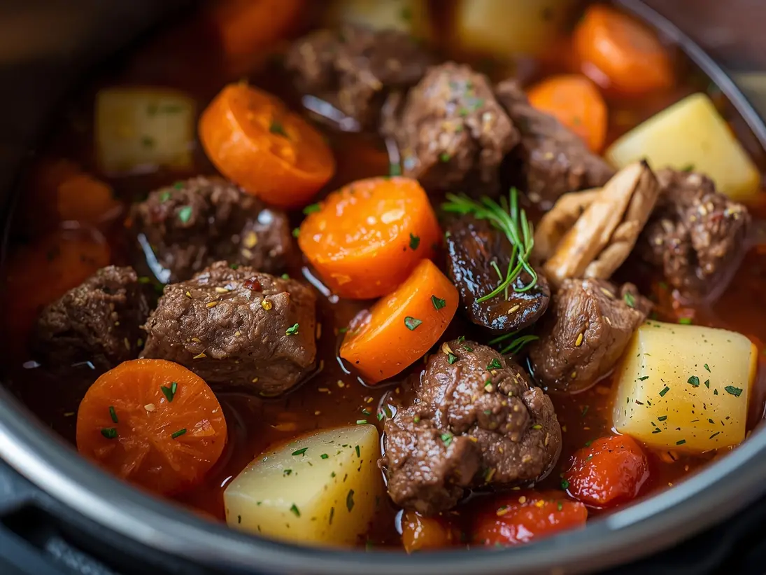 instant pot beef stew ready to serve