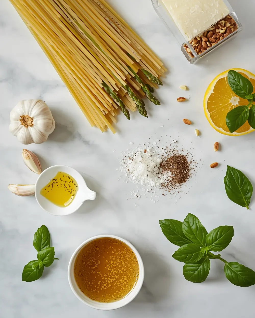 Ingredients for lemon asparagus pasta
