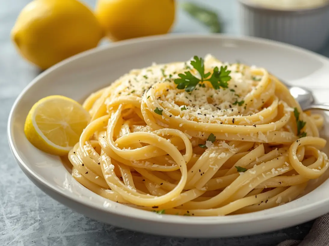 lemon pasta ready to serve