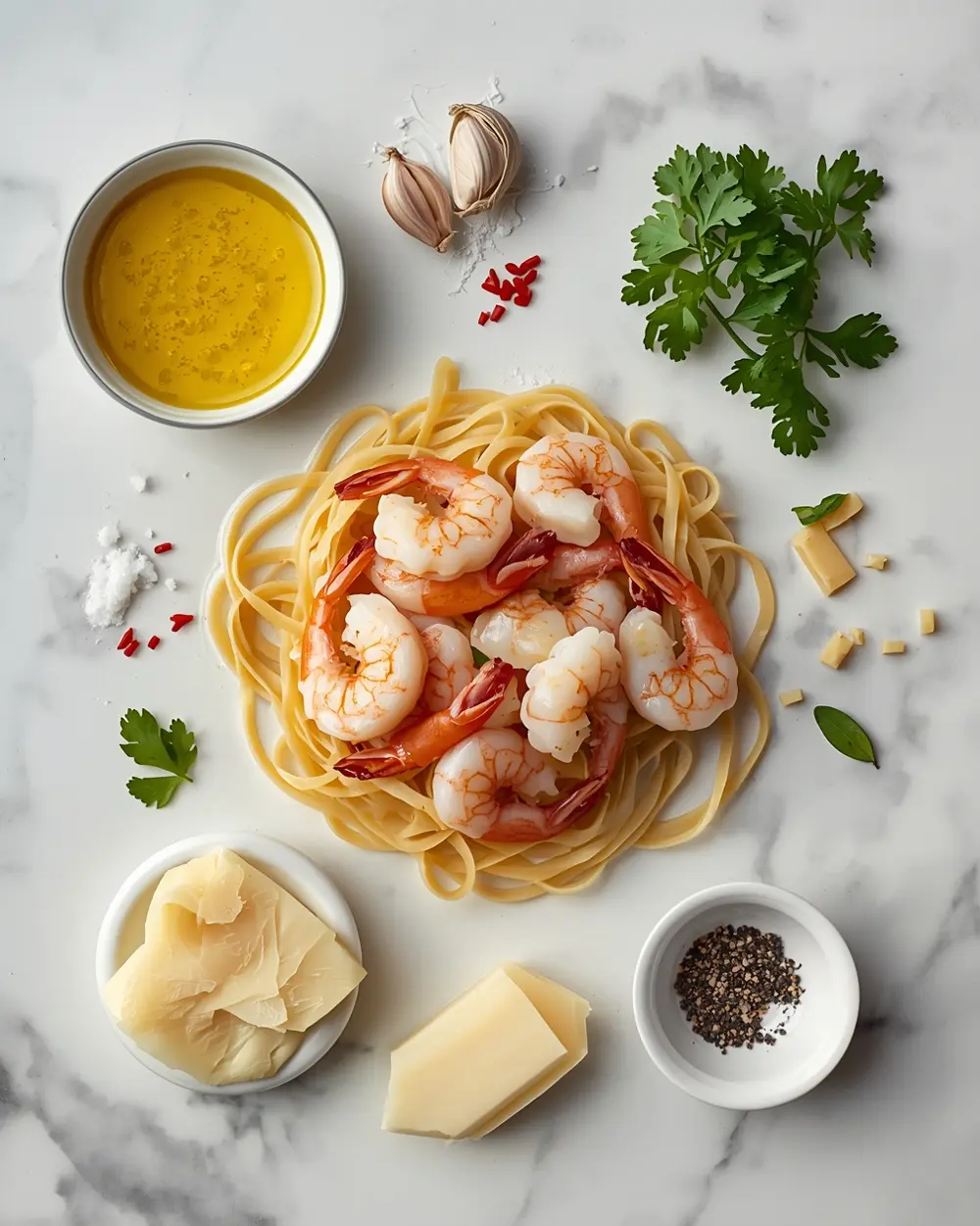 Ingredients for lemon shrimp pasta