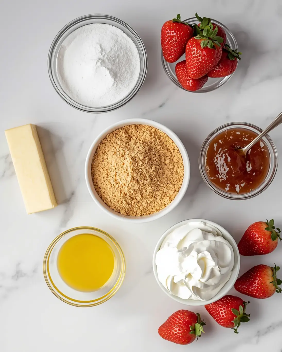 Ingredients for no bake Strawberry cheesecake