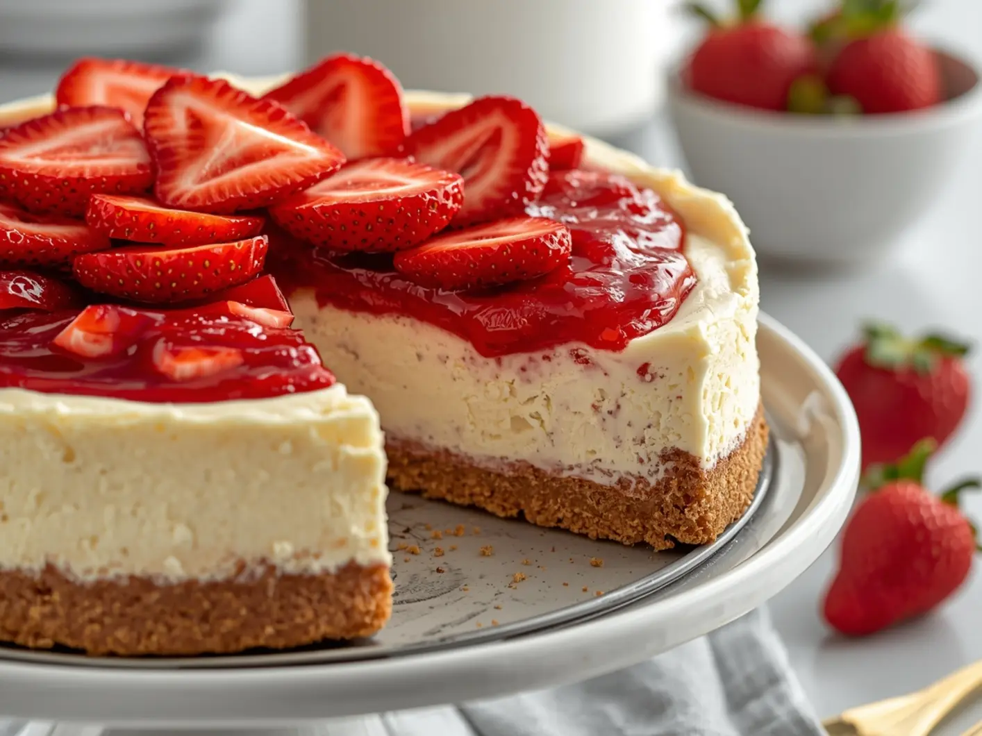 no bake Strawberry cheesecake ready to serve