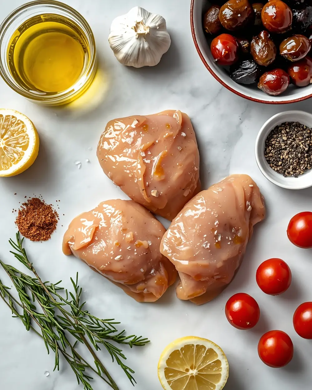 Ingredients for sheet pan Mediterranean chicken