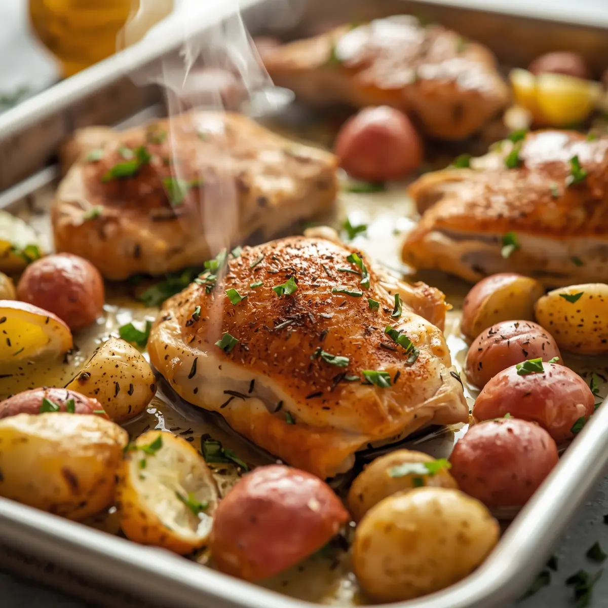 Cooking instructions for sheet pan chicken and potatoes