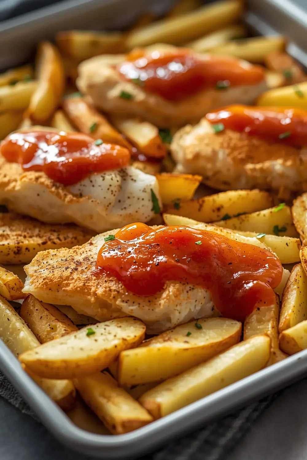 sheet pan fish and chips