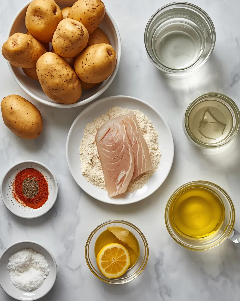 Ingredients for sheet pan fish and chips