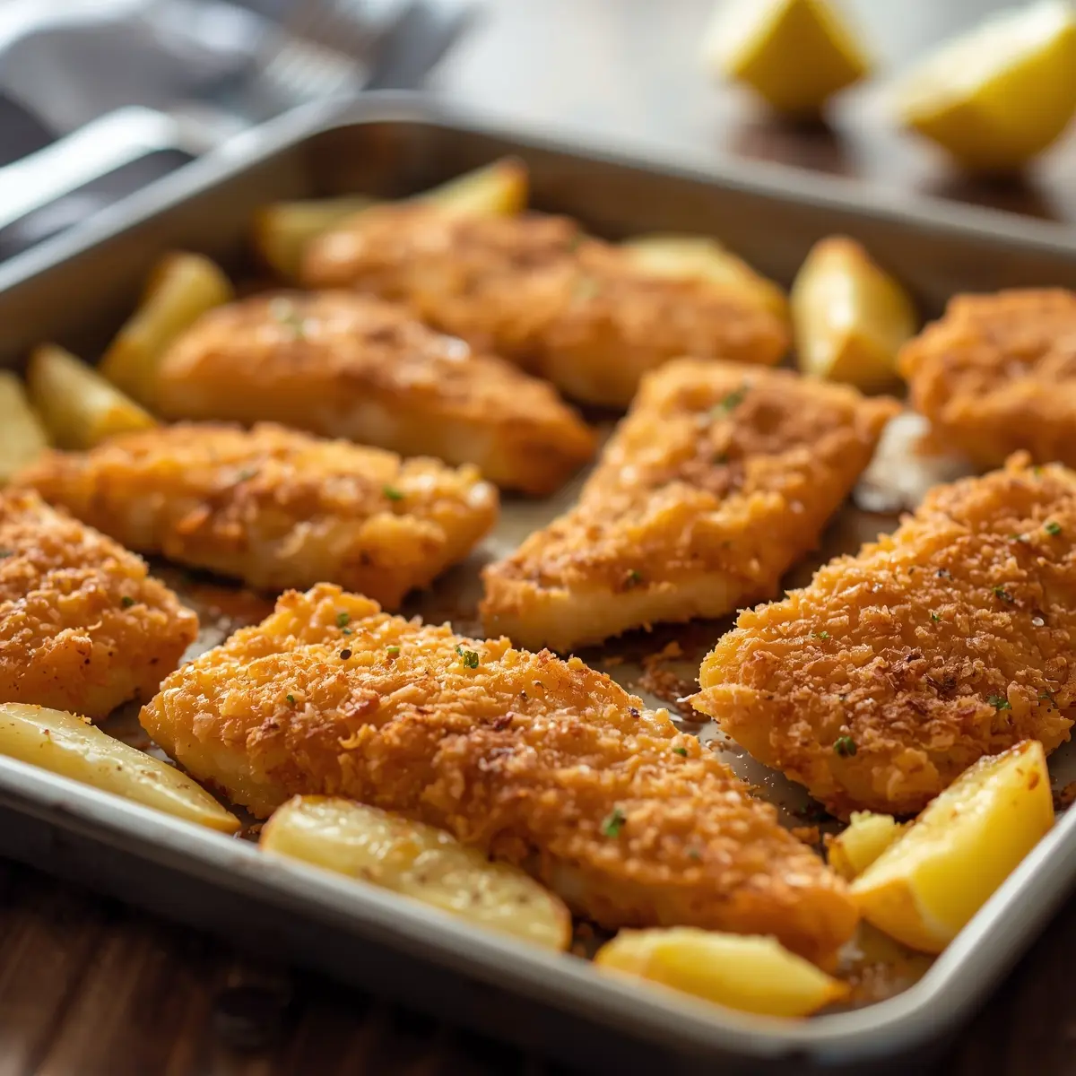Cooking instructions for sheet pan fish and chips