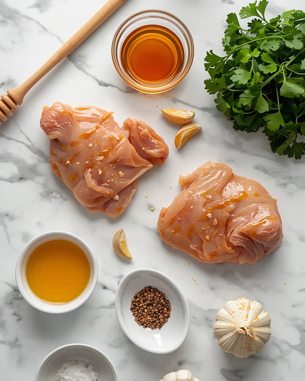 Ingredients for sheet pan honey garlic chicken