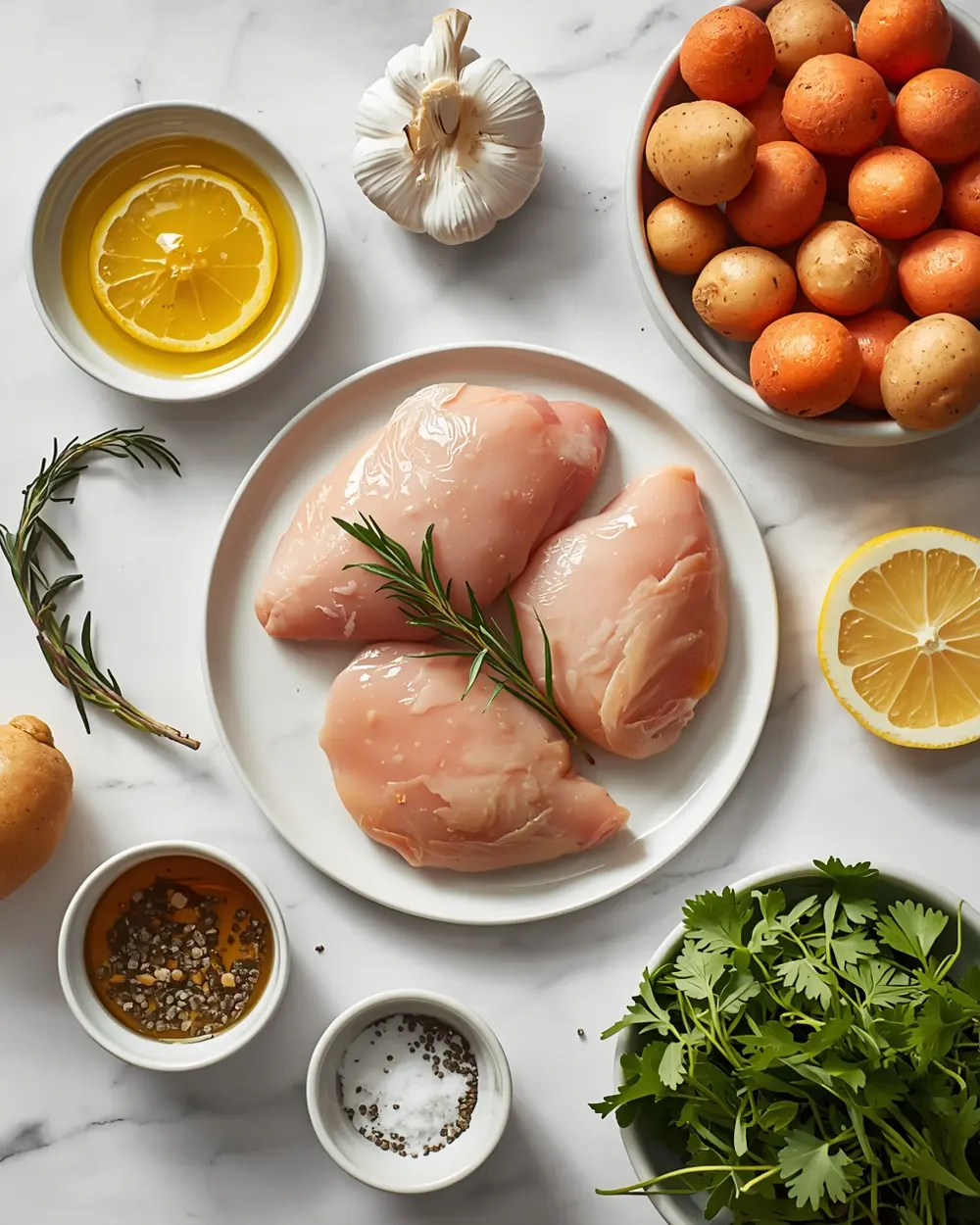 Ingredients for sheet pan lemon chicken