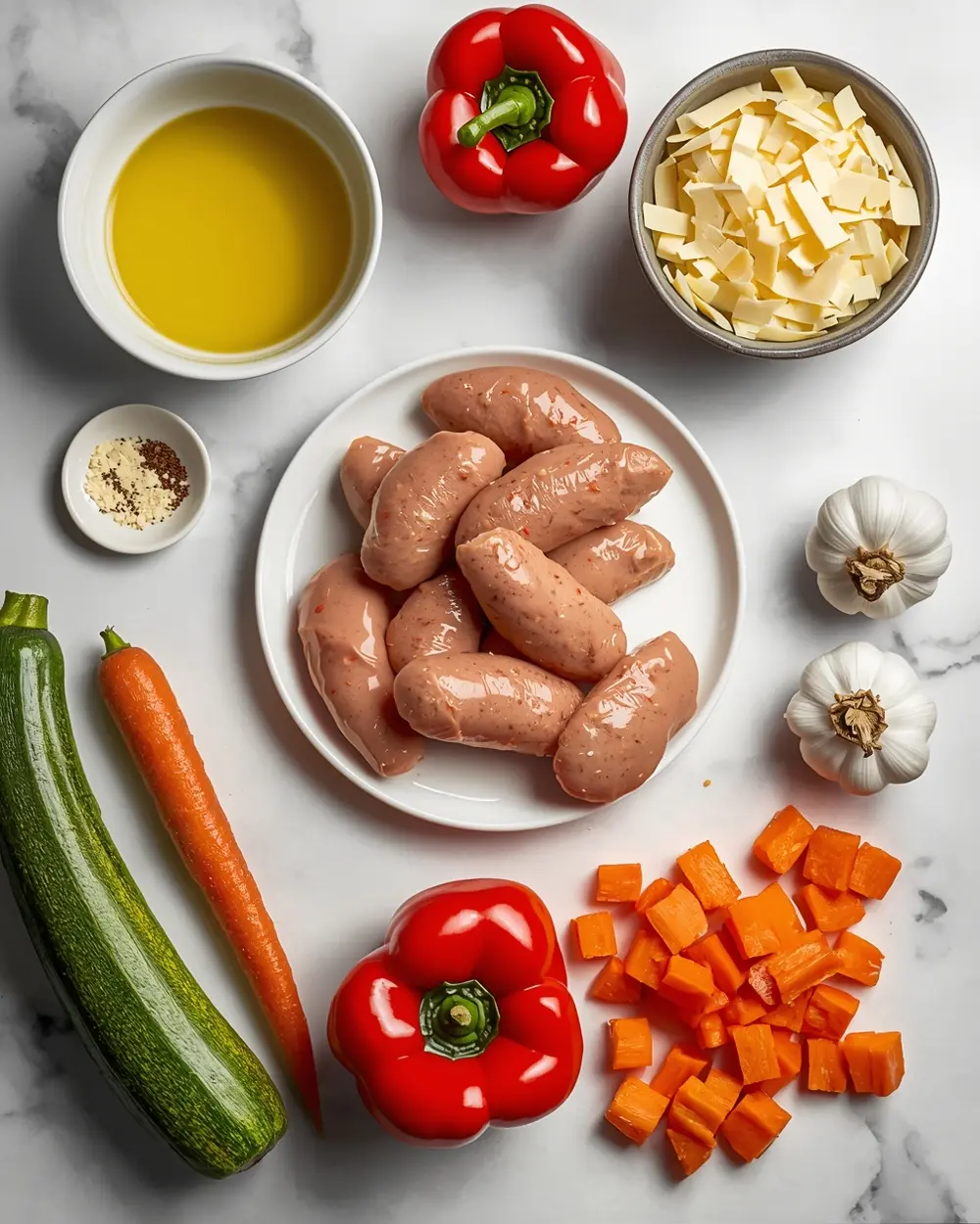 Ingredients for sheet pan sausage veggies