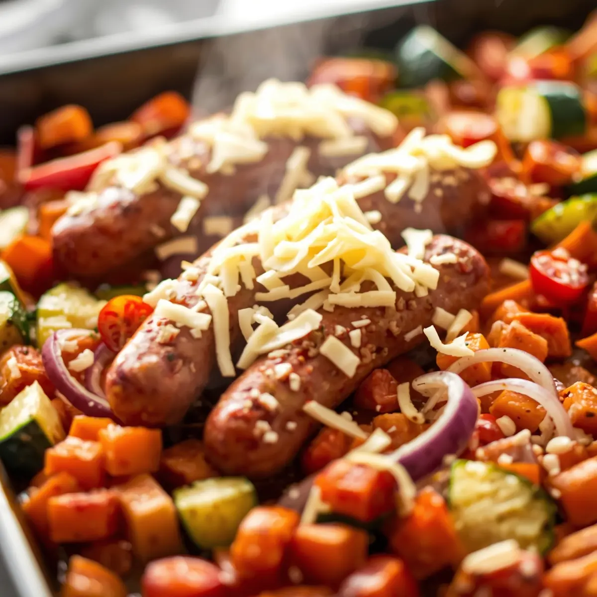 Cooking instructions for sheet pan sausage veggies