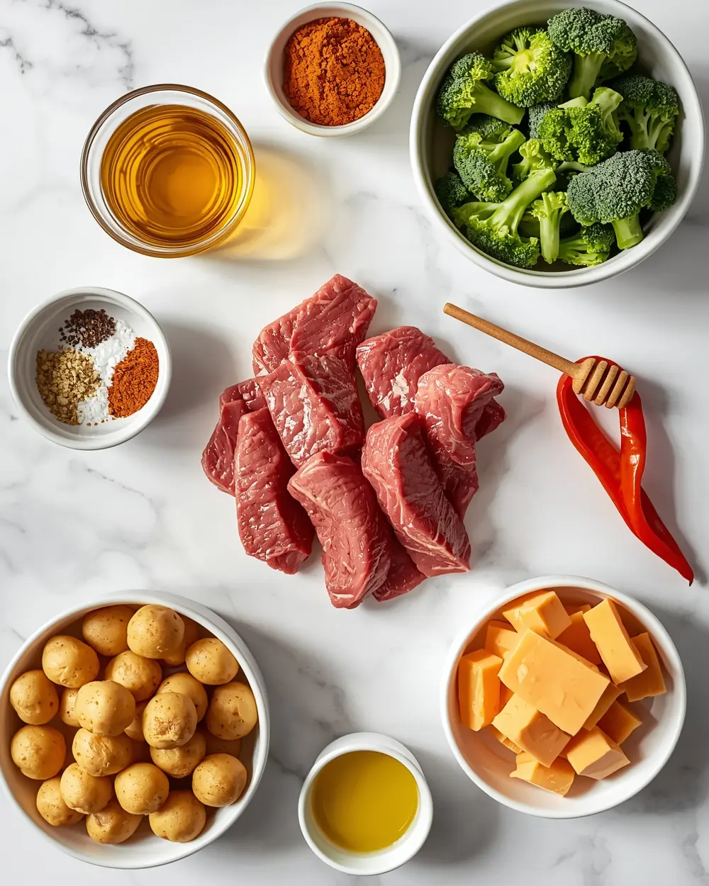 Ingredients for sheet pan steak and veggies