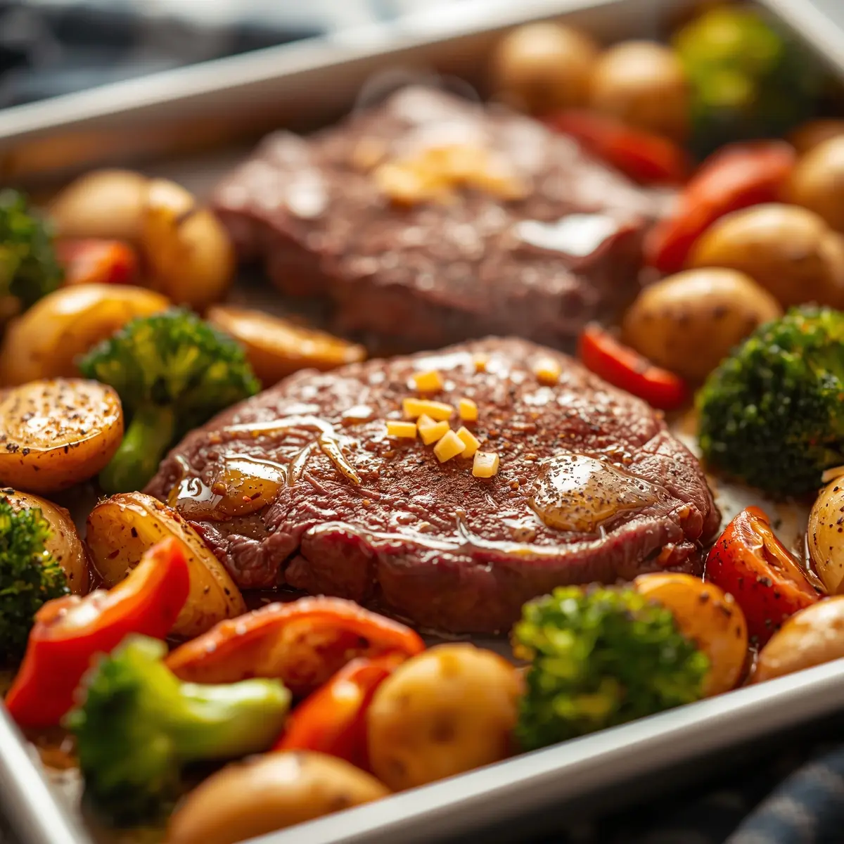 Cooking instructions for sheet pan steak and veggies