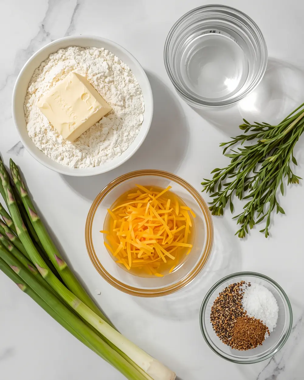 Ingredients for spring asparagus quiche