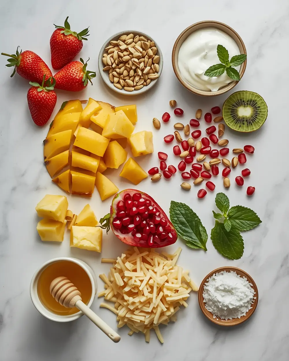 Ingredients for spring fruit salad