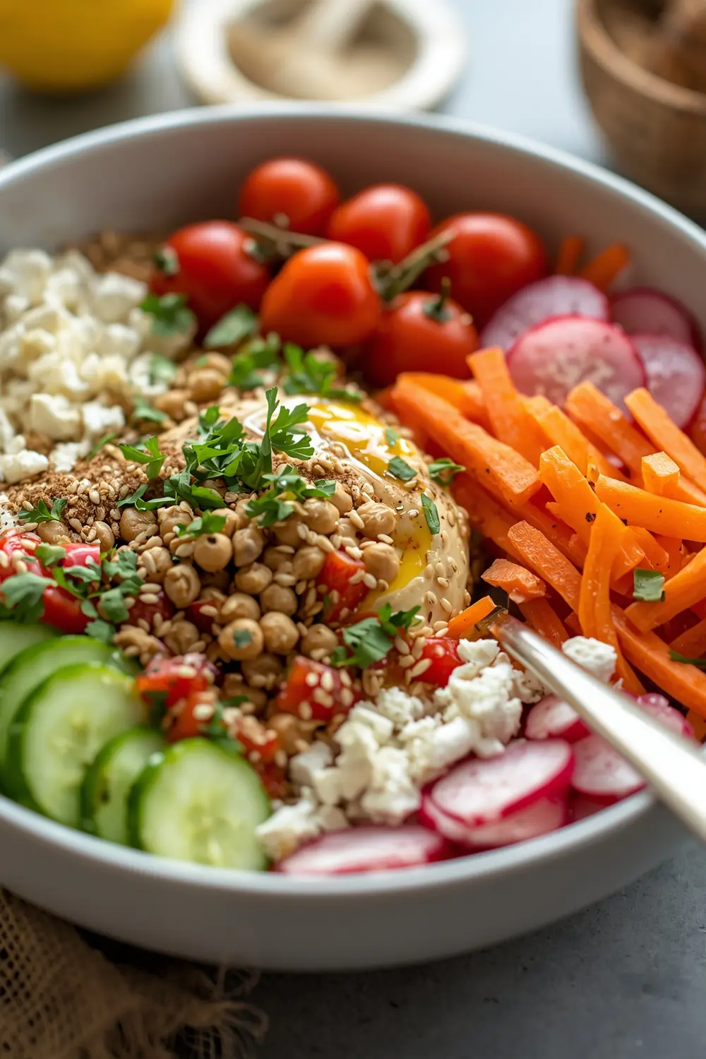 spring hummus bowl
