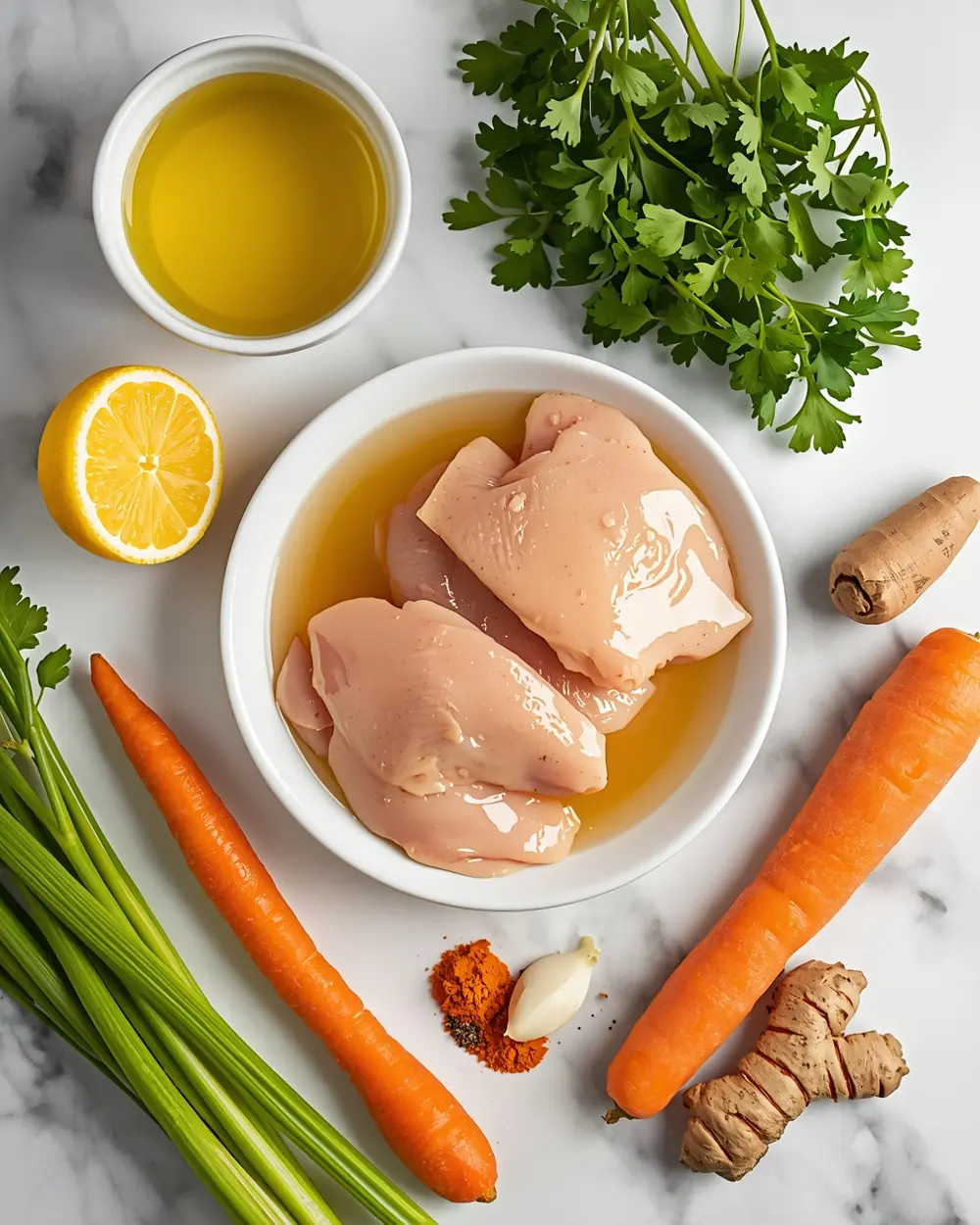 Ingredients for spring lemon chicken soup