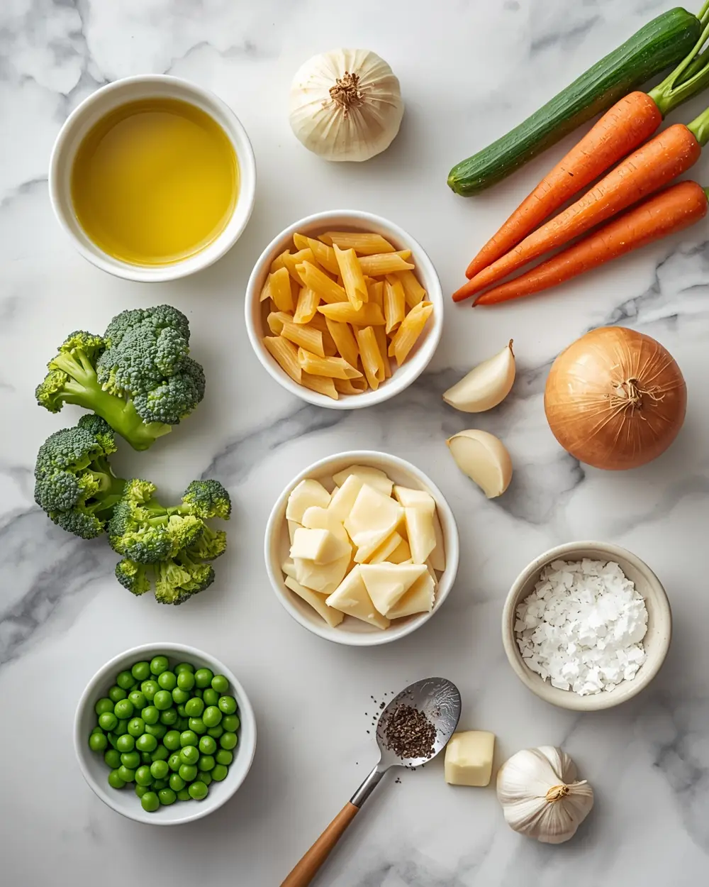 Ingredients for spring pasta primavera
