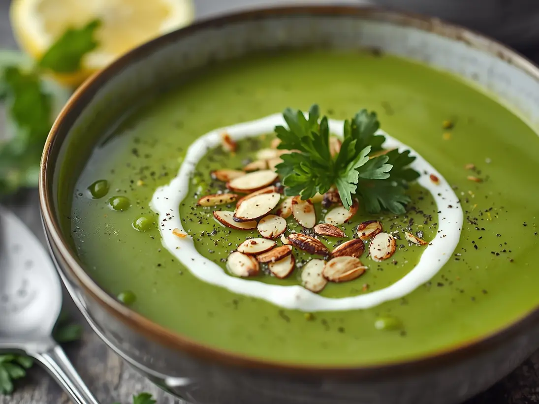 spring pea soup ready to serve