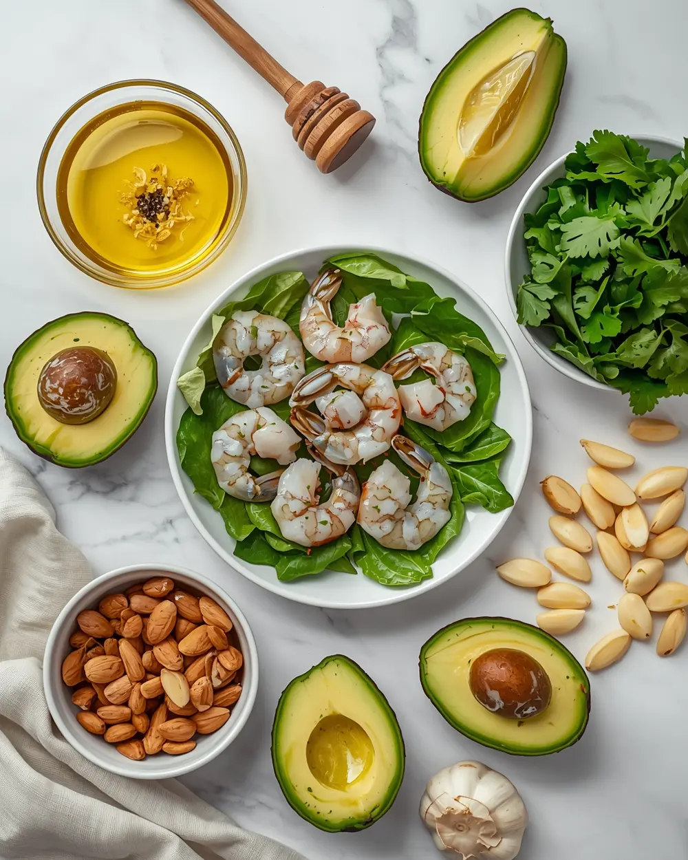 Ingredients for spring shrimp salad