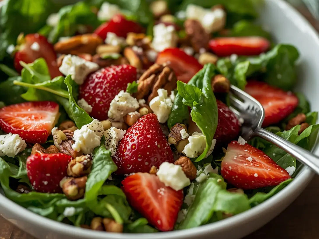 spring strawberry salad ready to serve