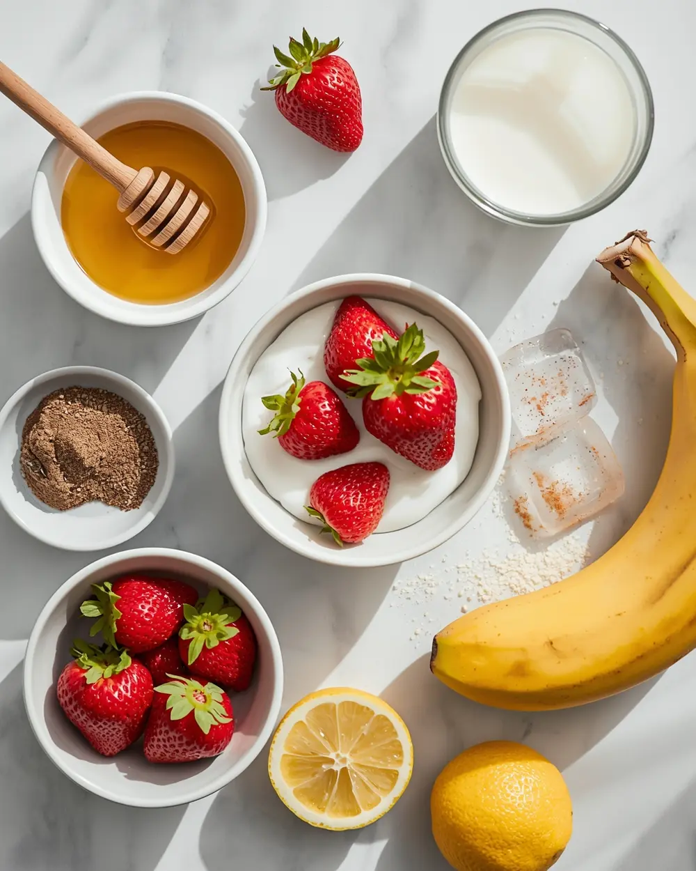 Ingredients for strawberry smoothie