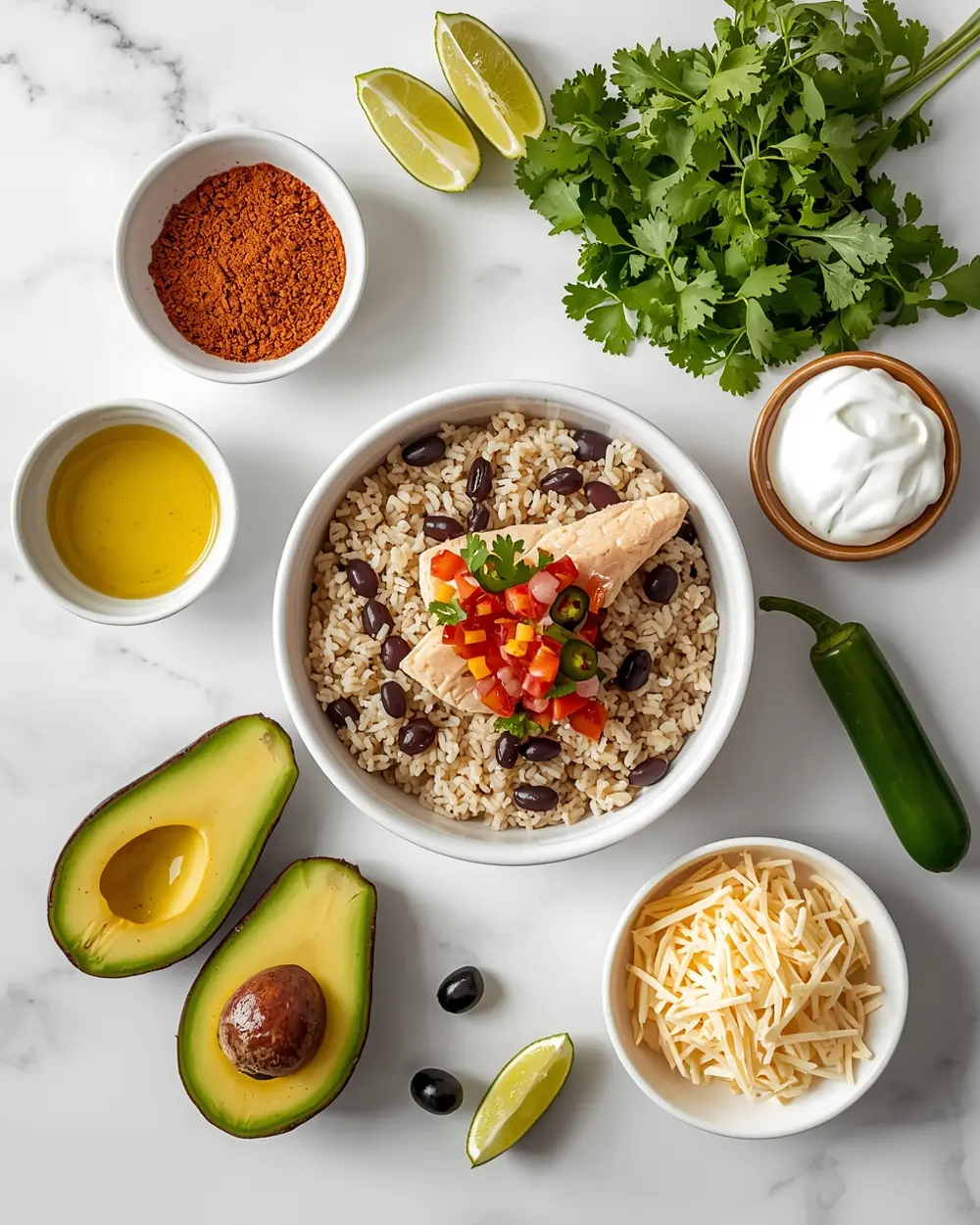 Ingredients for Cinco de Mayo burrito bowls