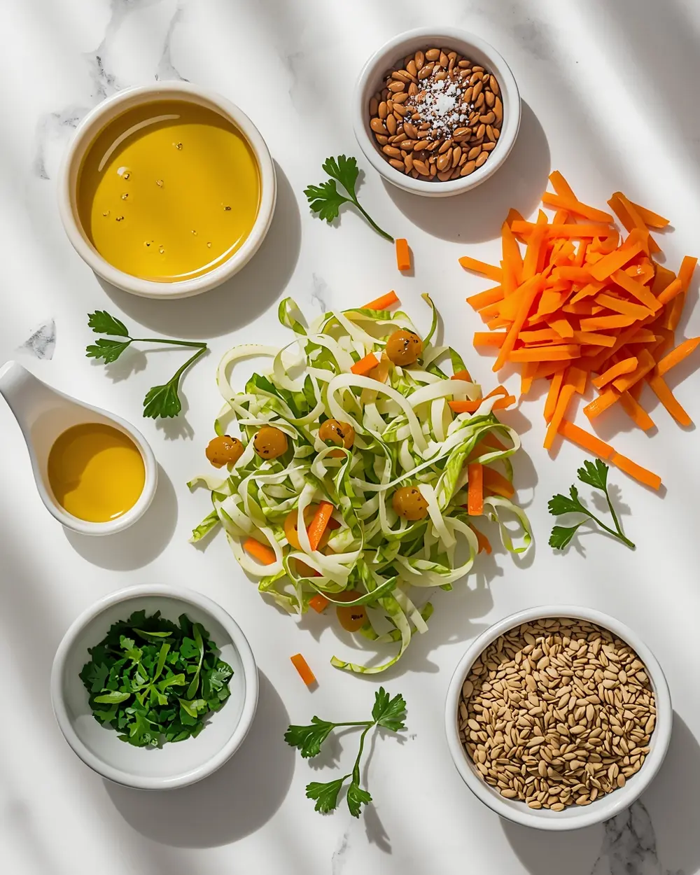 Ingredients for cabbage and carrot slaw