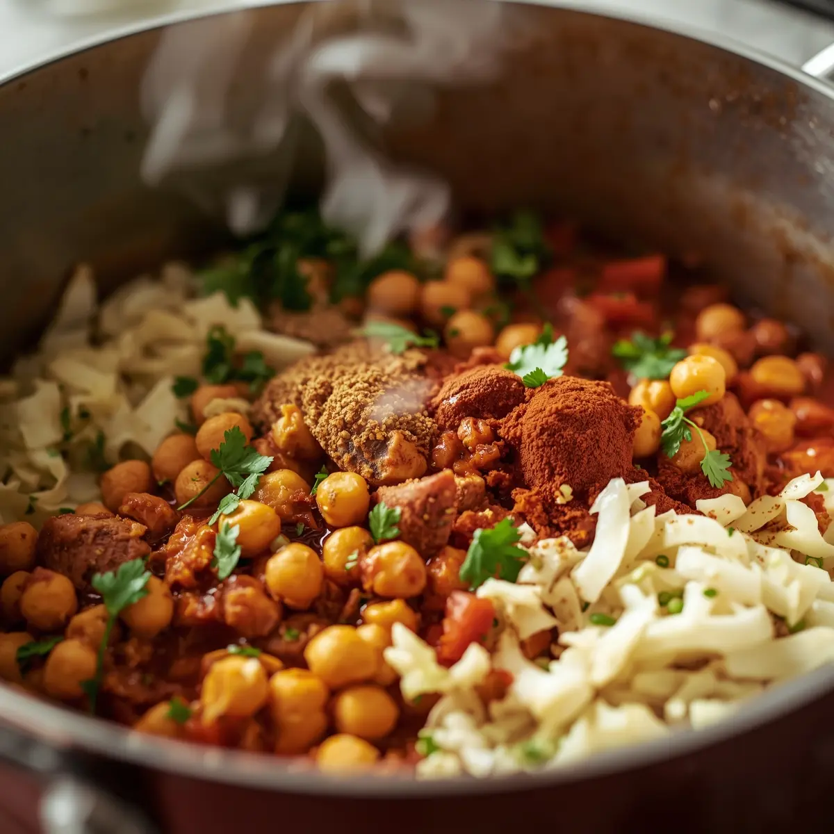 Cooking instructions for cabbage and chickpea curry