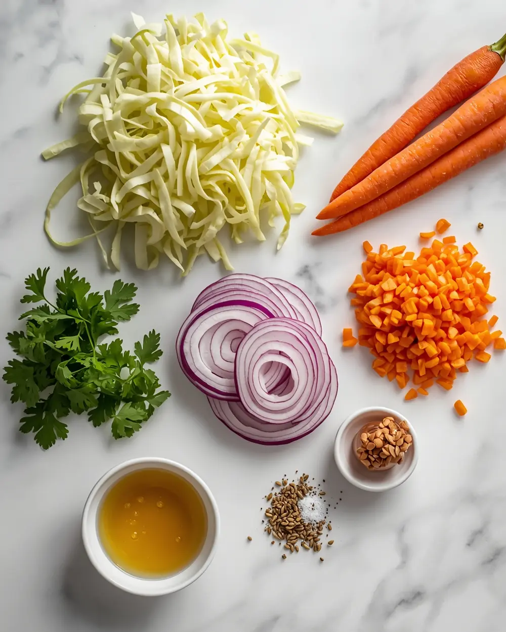 Ingredients for cabbage and corn salad