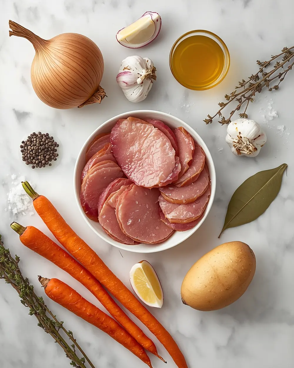 Ingredients for cabbage and ham soup