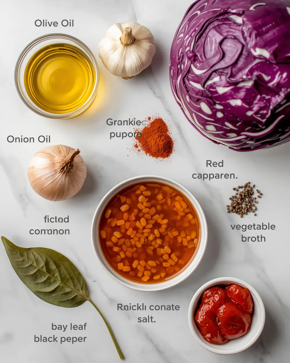 Ingredients for cabbage and lentil soup