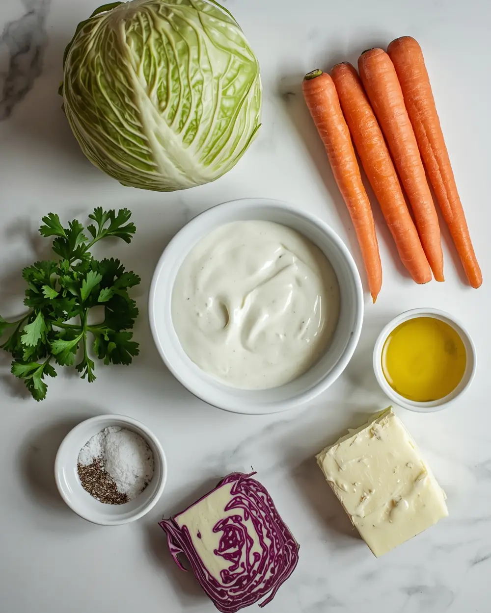 Ingredients for cabbage coleslaw