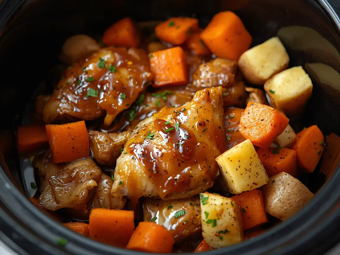 crockpot maple chicken ready to serve
